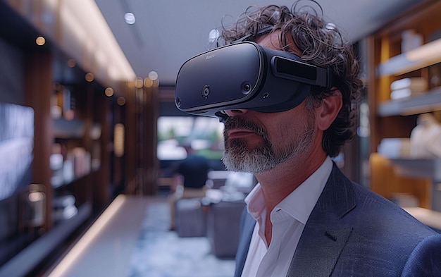 Empresario en traje con auriculares de realidad virtual IA generativa