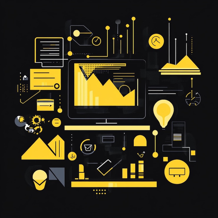 Foto empresario usando una computadora portátil con datos de marketing digital y una publicidad de ia