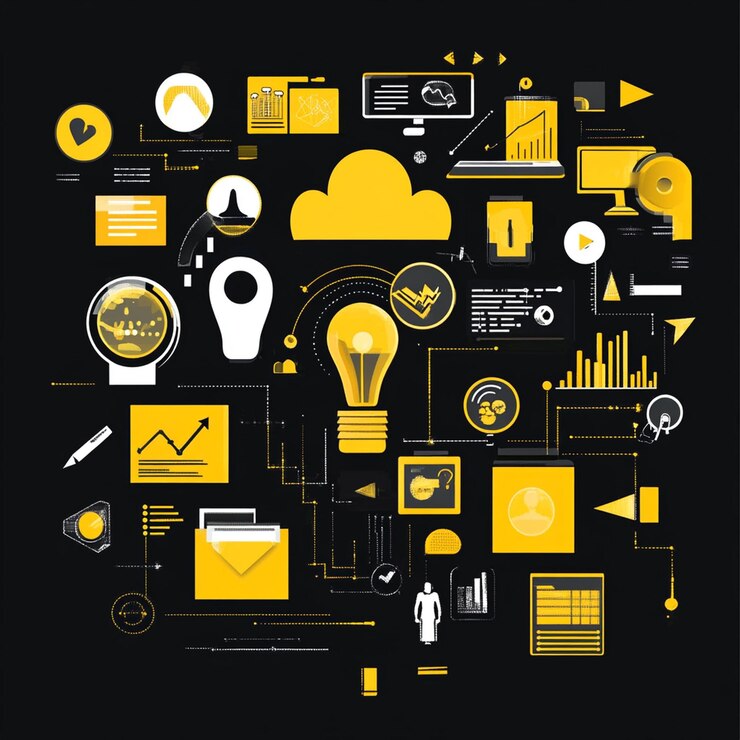 Foto empresario usando una computadora portátil con datos de marketing digital y una publicidad de ia