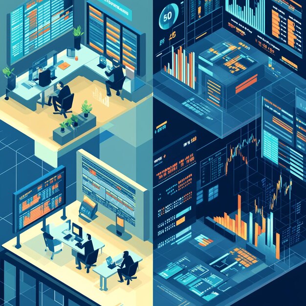 Empresario usando una computadora portátil con datos de marketing digital y una publicidad de IA