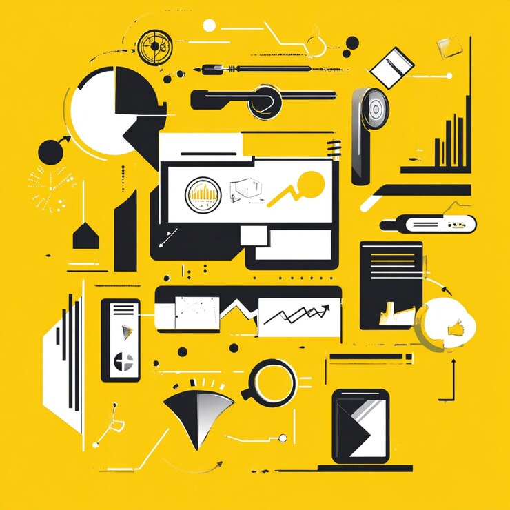 Foto empresario usando una computadora portátil con datos de marketing digital y una publicidad de ia