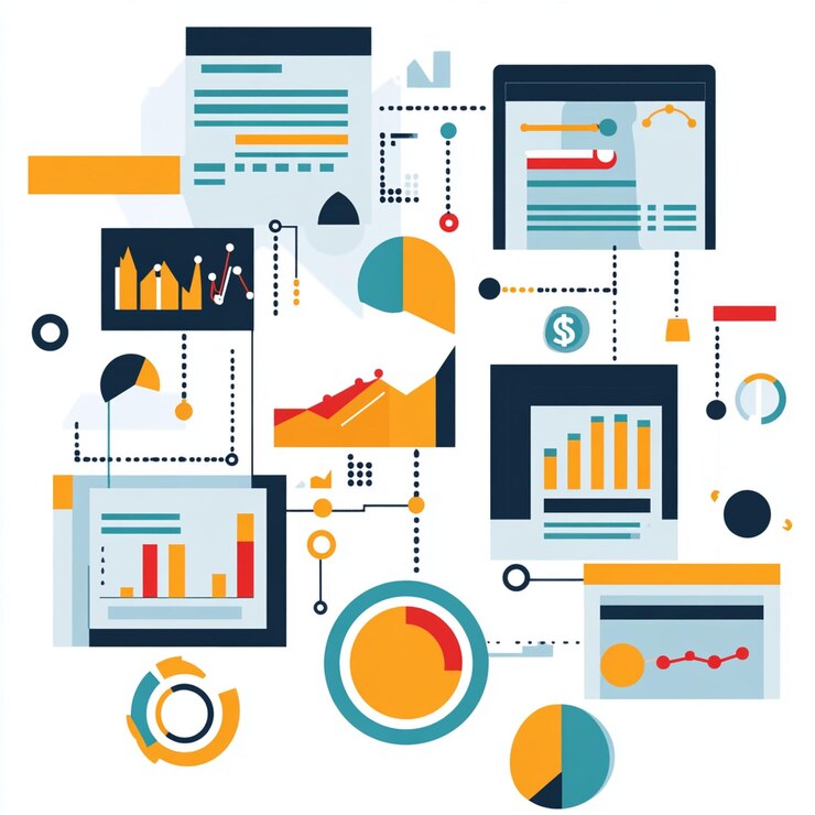 Foto empresario usando una computadora portátil con datos de marketing digital y una publicidad de ia