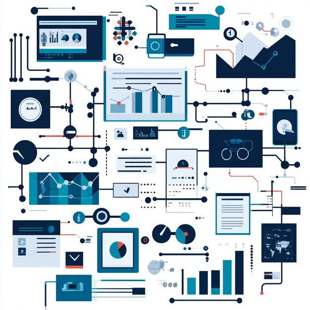 Empresario usando una computadora portátil con datos de marketing digital y una publicidad de IA