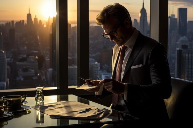 Empresário usando laptop no escritório Feliz homem de meia idade empresário pequeno empresário trabalhando on-line