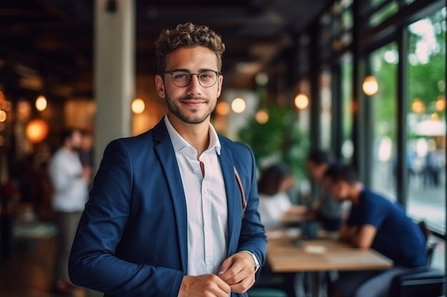 Empresário usando laptop no escritório Homem de meia-idade feliz empreendedor de pequena empresa