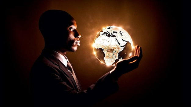 Empresario usando luz para pintar África IA generativa