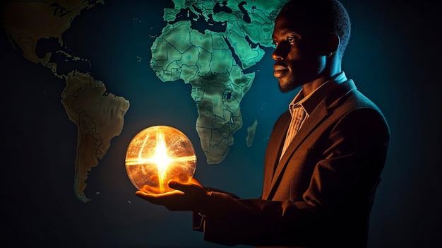 Empresario usando luz para pintar África IA generativa
