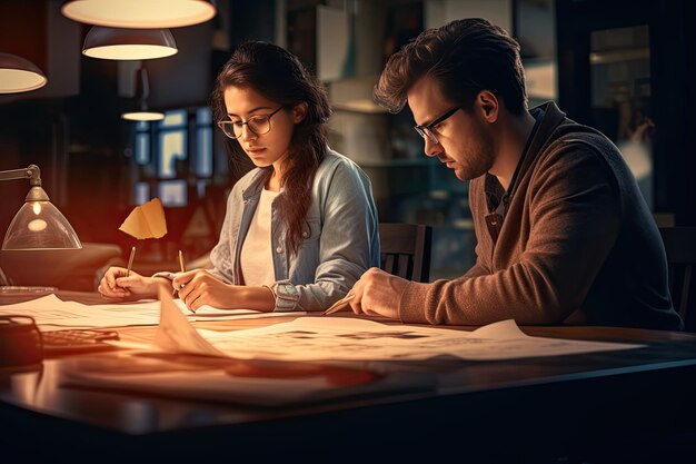 Foto empresários a apontar para documentos em papel