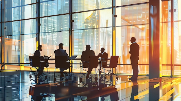 Empresários a conversar na sala de conferências Reunião Discussão entre empresários