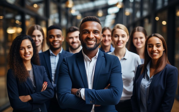 Empresarios alegres en presentación