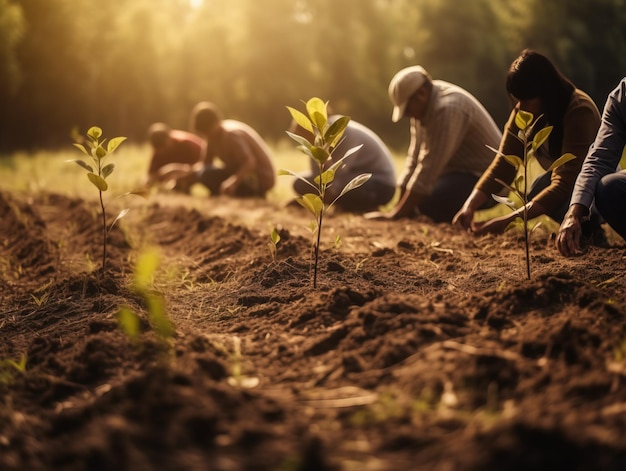 Empresarios y comunidad juntos plantando árboles para objetivos de desarrollo sostenible empresa o empresas y corporaciones que se preocupan por el medio ambiente y el ecosistema en la empresa verde