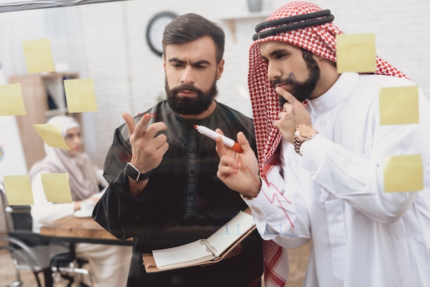 Empresários de homens árabes discutem o problema financeiro.