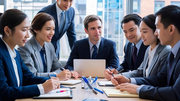 Foto empresarios en una discusión constructiva