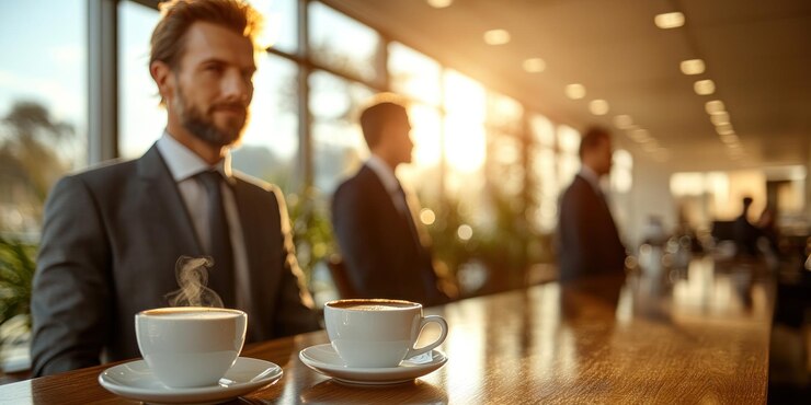 Empresarios disfrutando de una pausa para el café