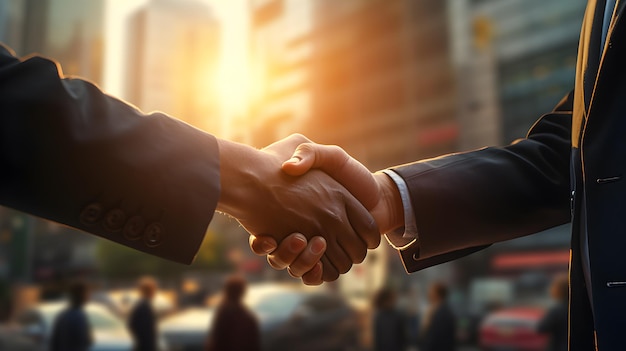 Empresários fazendo aperto de mão com saudação de parceiro lidando com fusão e aquisição Conjunto de negócios