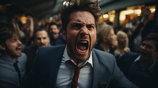 Foto empresários furiosos a gritar no escritório.