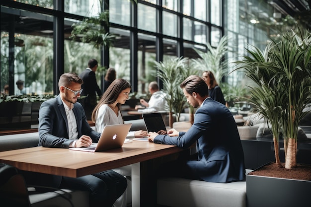 Empresarios innovadores que aprovechan las computadoras portátiles y tabletas para mejorar la productividad en la oficina