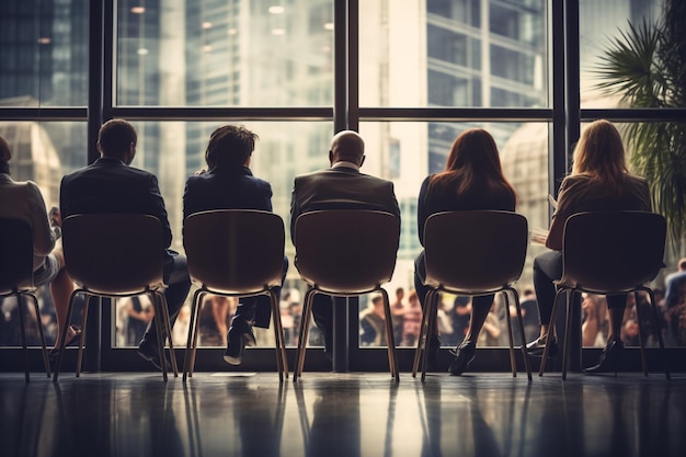 Empresarios irreconocibles esperando una reunión en una oficina