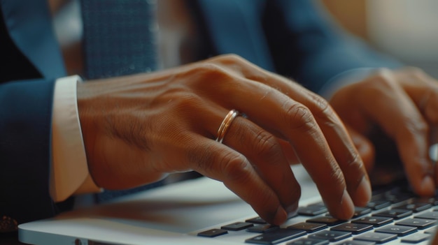 Empresarios con la mano en el teclado, símbolo de dedicación