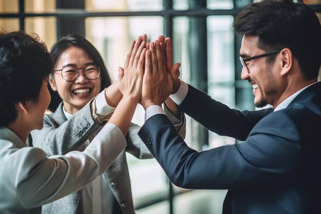 Empresarios y mujeres de negocios regocijándose