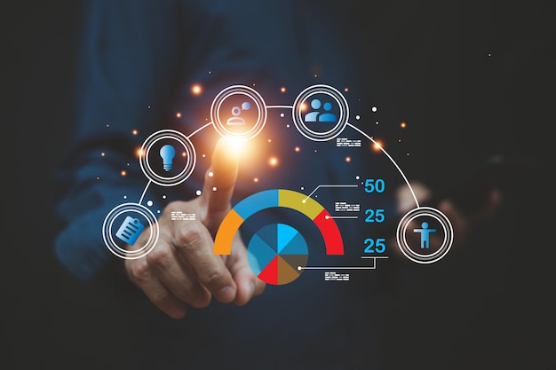 Empresarios tocando la pantalla para apuntar al cliente cliente objetivo comprador persona concepto de comportamiento del cliente plan y estrategias de marketing personalización estrategias centradas en el cliente