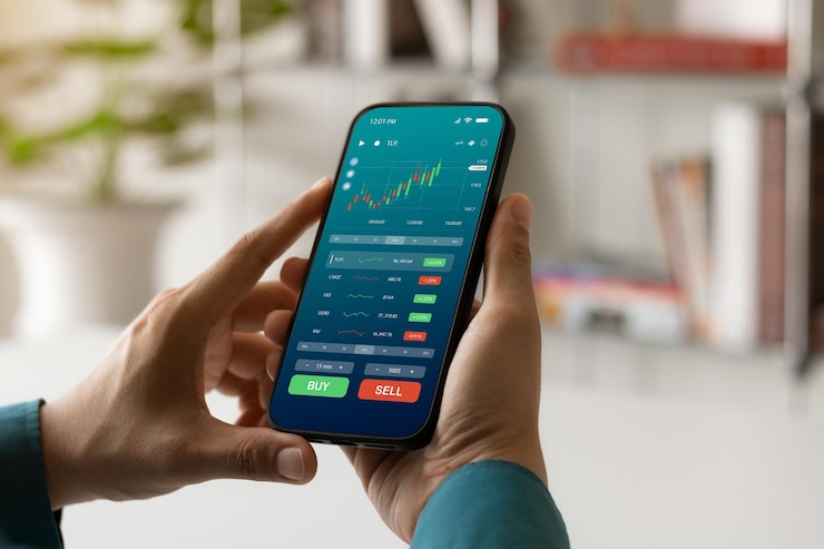 Foto los empresarios trabajan con inversiones en el mercado de valores utilizando teléfonos inteligentes para analizar los datos comerciales teléfonos inteligentes con gráfico de bolsa en la pantalla mercado de valores financiero