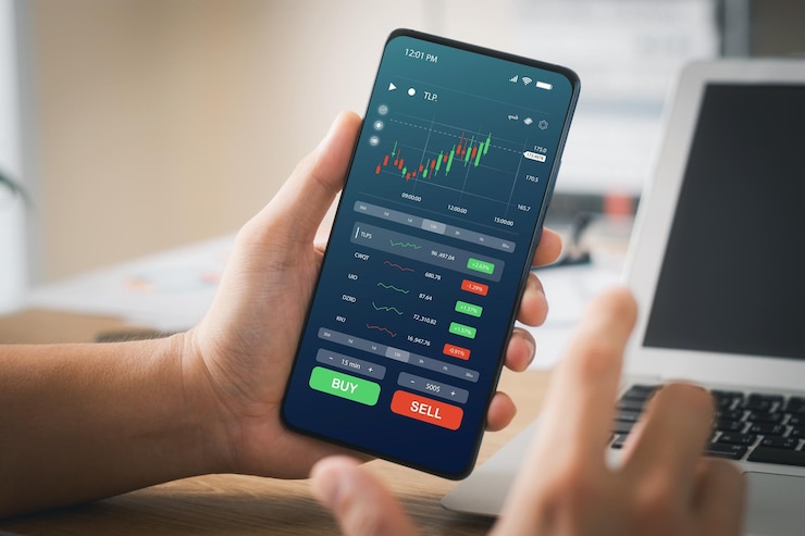 Foto los empresarios trabajan con inversiones en el mercado de valores utilizando teléfonos inteligentes para analizar los datos de negociación teléfonos inteligentes con gráfico de bolsa en la pantalla mercado de valores financiero