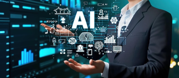 Los empresarios usan sus manos para tocar la tecnología Virtual Media Ai