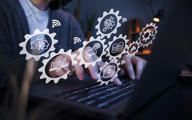 Los empresarios utilizan la inteligencia de la IA para buscar información de datos para el crecimiento de los negocios y agregar nuevos