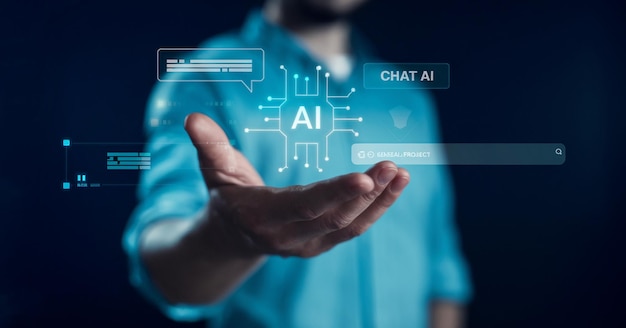 Los empresarios utilizan la inteligencia de la IA para buscar información de datos para el crecimiento de los negocios y agregar nuevos