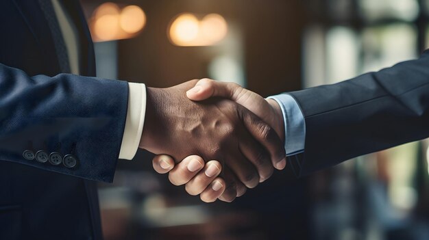 Foto empresas estrechando la mano terminando la reunión empresarios exitosos estrechándose la mano después de un buen trato