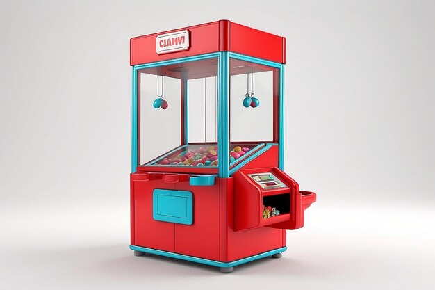 Foto empty carnival red toy claw crane arcade machine em um fundo branco rendering 3d