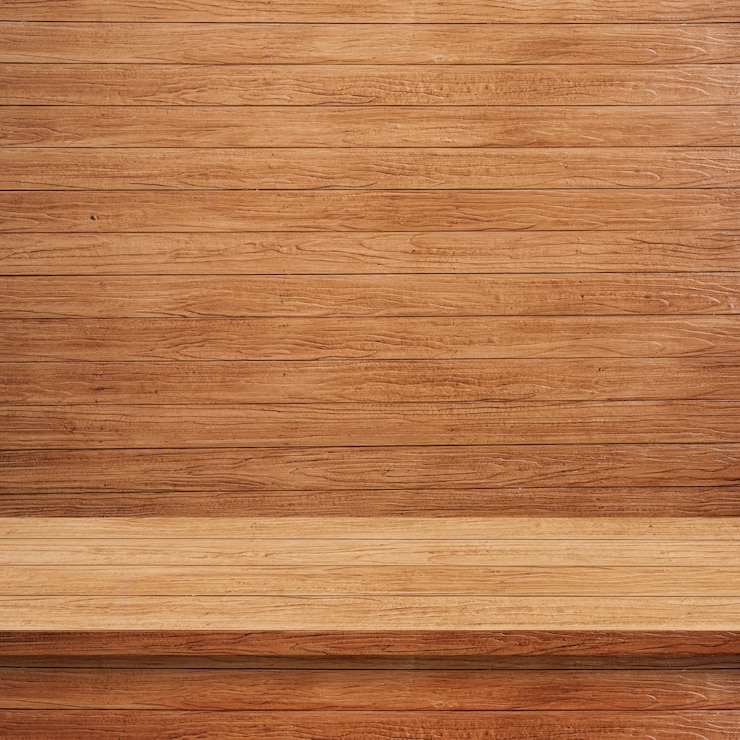 Foto empty top estantes o mesa de madera en el fondo de la pared.