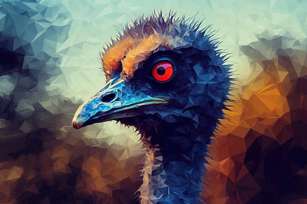 Emu Low poly estilo animal ilustración generativa ai