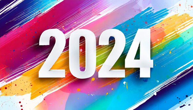 El encabezado del calendario 2024 número en colorido abstracto color pintura pincel trazos de fondo