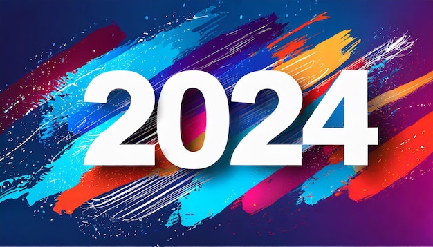 El encabezado del calendario 2024 número en colorido abstracto color pintura pincel trazos de fondo