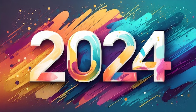 Foto el encabezado del calendario 2024 número en colorido abstracto color pintura pincel trazos de fondo