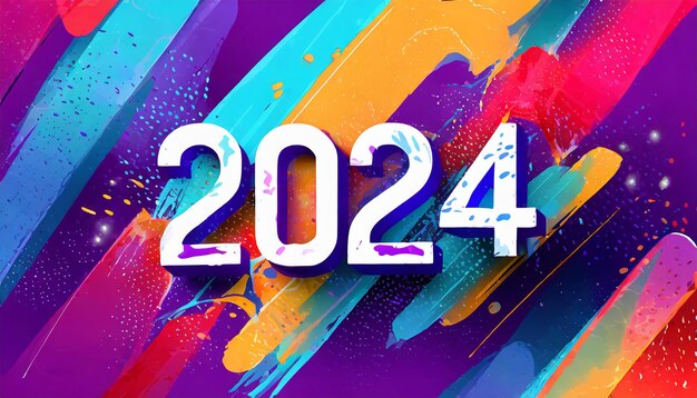 Foto el encabezado del calendario 2024 número en colorido abstracto color pintura pincel trazos de fondo