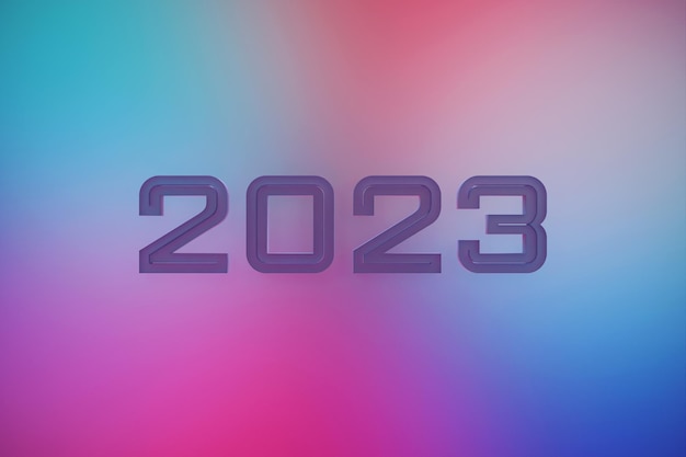Foto encabezado del calendario número 2023 sobre fondo rosa y azul feliz año nuevo 2023 fondo colorido