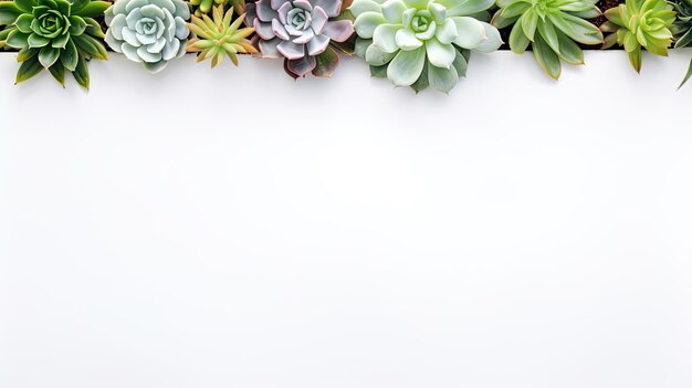 Foto encabezado con plantas suculentas sobre un fondo blanco