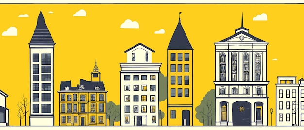 Foto encabezado del sitio web de color amarillo fondo vector ilustración plana con edificios de la ciudad