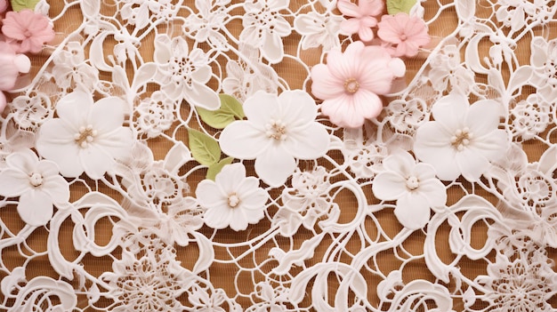 Foto encaje blanco y rosa con diseño floral tallado materiales orgánicos y reales