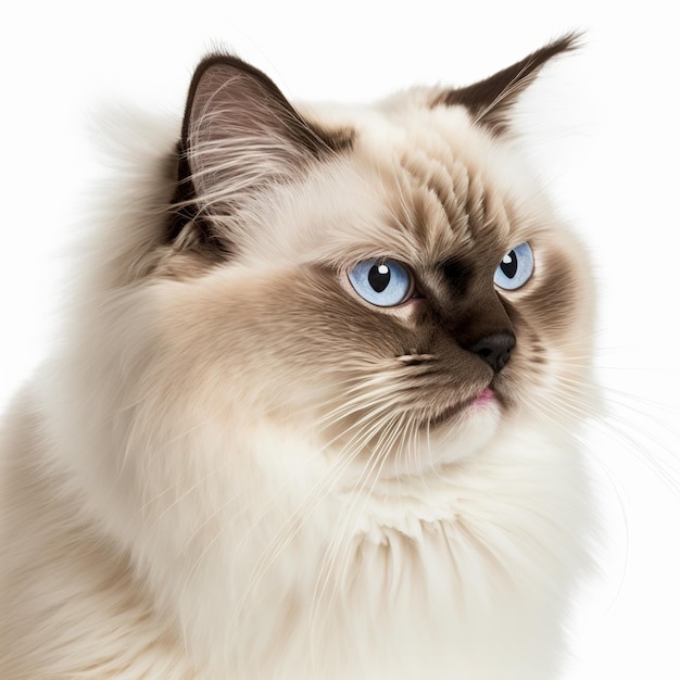 Encantador adorable gato birman retrato sobre fondo blanco aislado