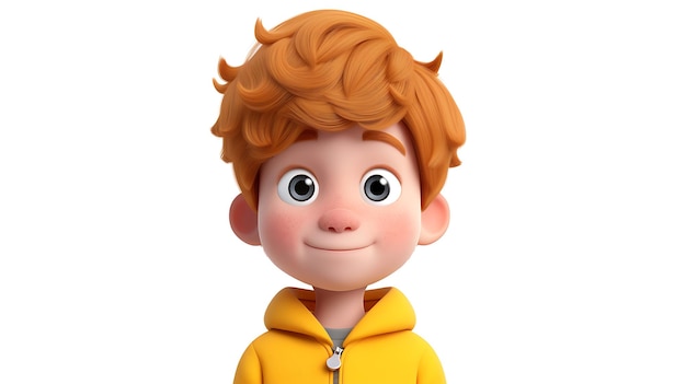 Un encantador y adorable personaje de dibujos animados renderizado en 3D que retrata a un niño alegre perfecto para agregar un toque de inocencia y alegría a cualquier proyecto de diseño aislado en un punto limpio