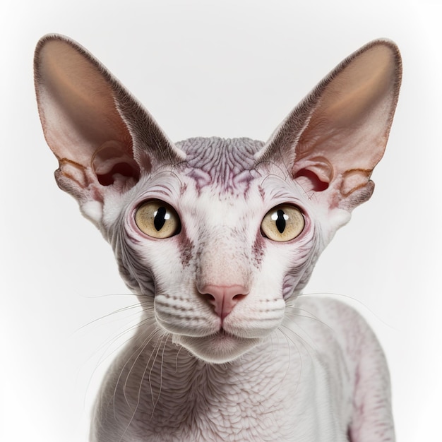 Foto encantador adorable retrato de gato devon rex sobre fondo blanco aislado