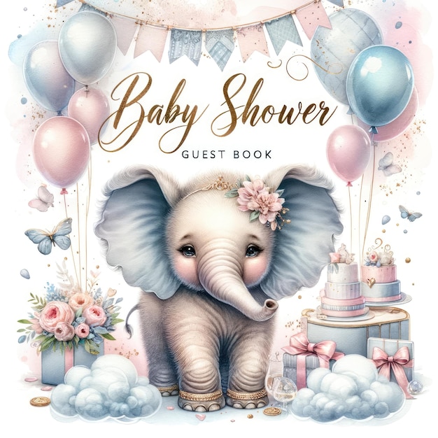 Encantador bebê elefante de aquarela para o banho do bebê