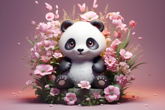 Encantador Bebê fofo panda flores Filhote animal Gerar Ai