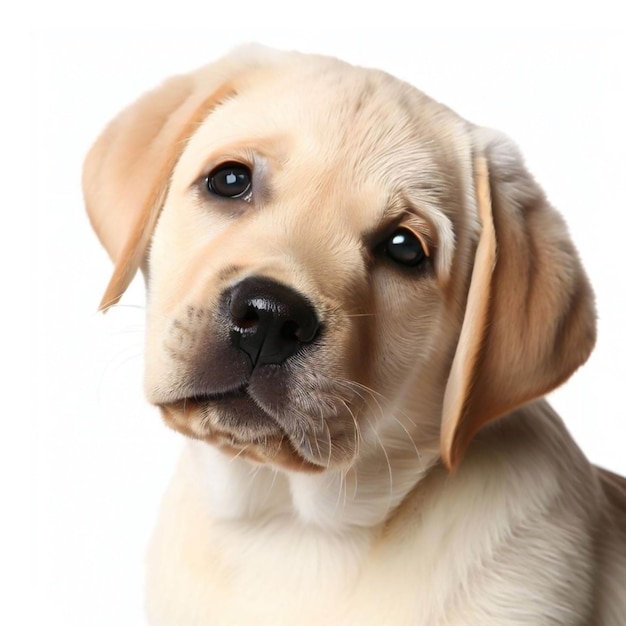 Encantador cachorro de laboratorio cautivador retrato inclinado en blanco