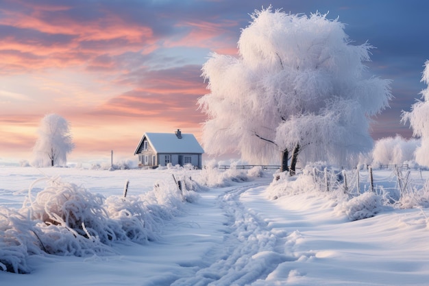 Encantador campo cubierto de nieve IA generativa