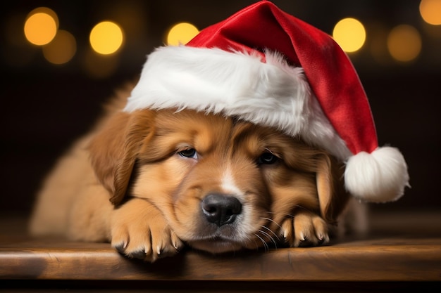 Encantador canino con la IA del sombrero de Papá Noel festivo